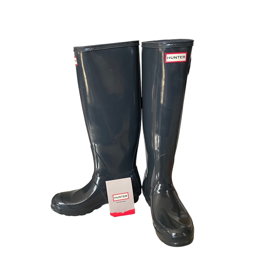 Hunter Original Tall Gloss Rain Boots Dark Slate Gray Size 8
